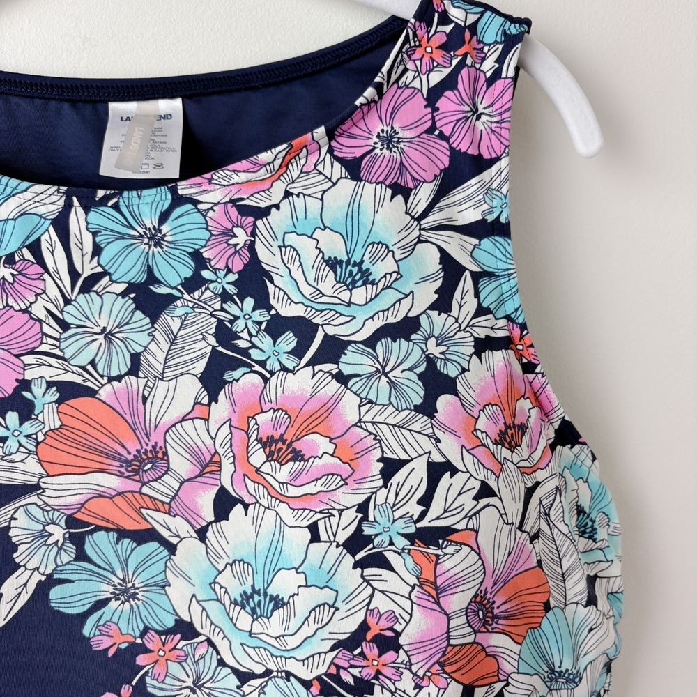Lands End High Neck Tankini Top 16DD Navy Blue Floral Swim Modest‎ Built-in Bra - Picture 3 of 8